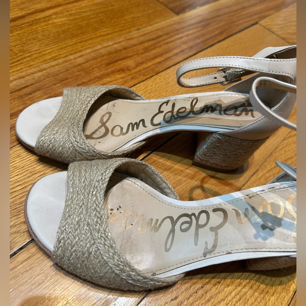 Sam Edelman Natural Beige Raffia Block Heel Sandals - Picture 6 of 10